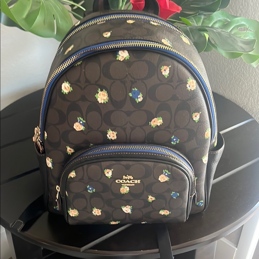Coach Black Backpack with Floral Accents